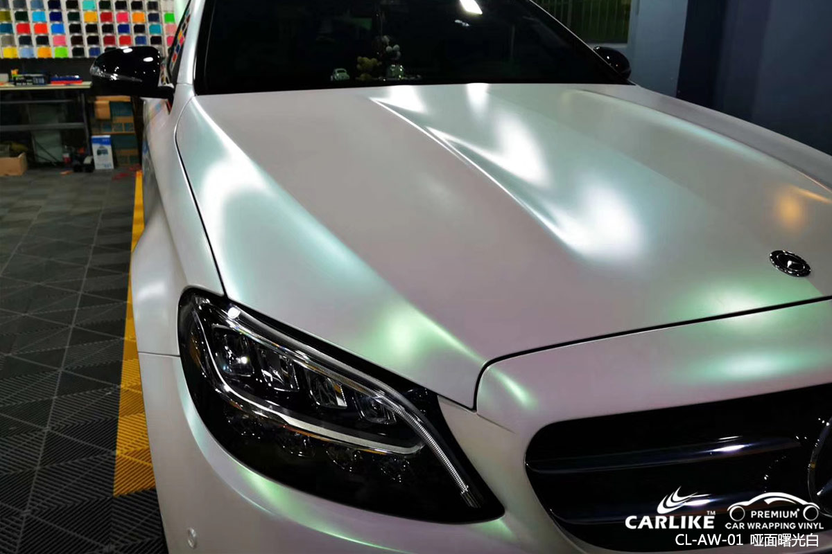 CARLIKE卡莱克™CL-AW-01奔驰哑面钻石曙光白车身改色膜白城贴膜案例