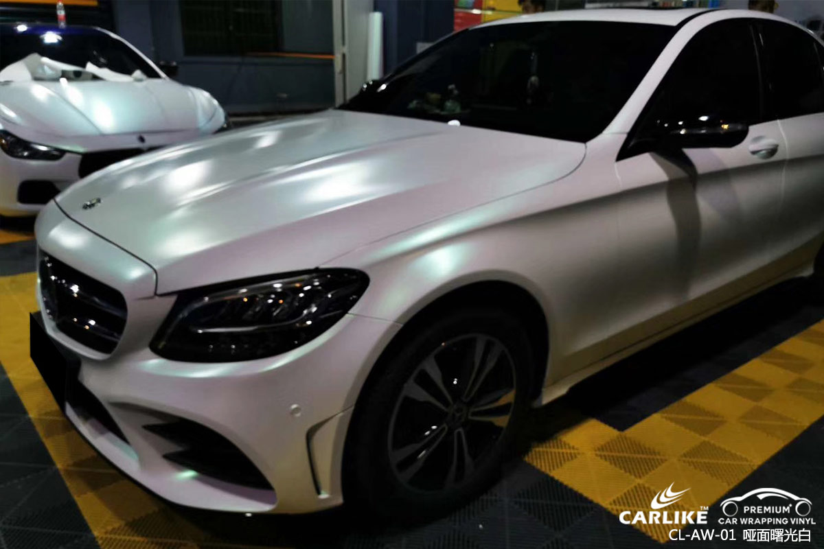 CARLIKE卡莱克™CL-AW-01奔驰哑面钻石曙光白车身改色膜白城贴膜案例