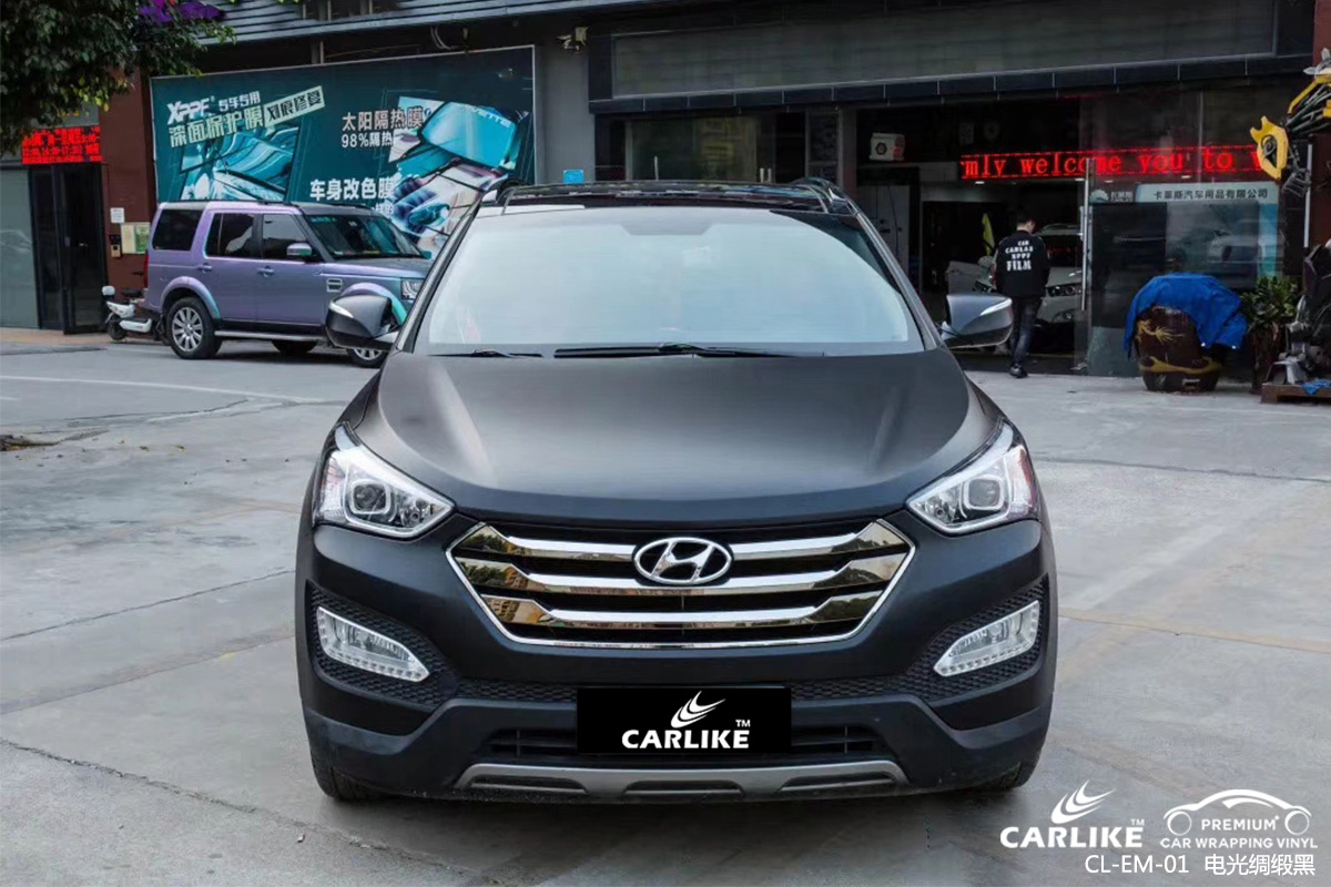 CARLIKE卡莱克™CL-EM-01现代金属电光绸缎黑全车改色贴膜三门峡施工效果图
