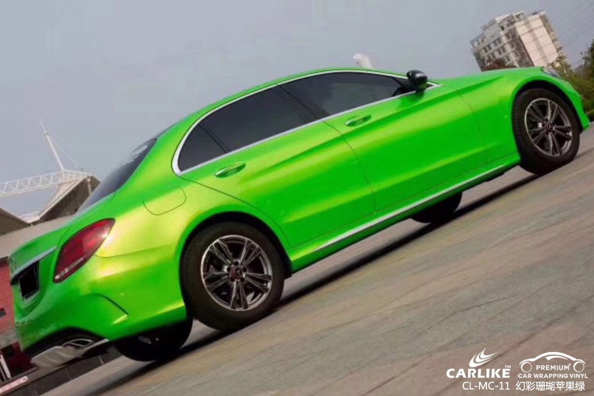 CARLIKE卡莱克™CL-MC-11奔驰幻彩珊瑚苹果绿整车贴膜贺州改色案例