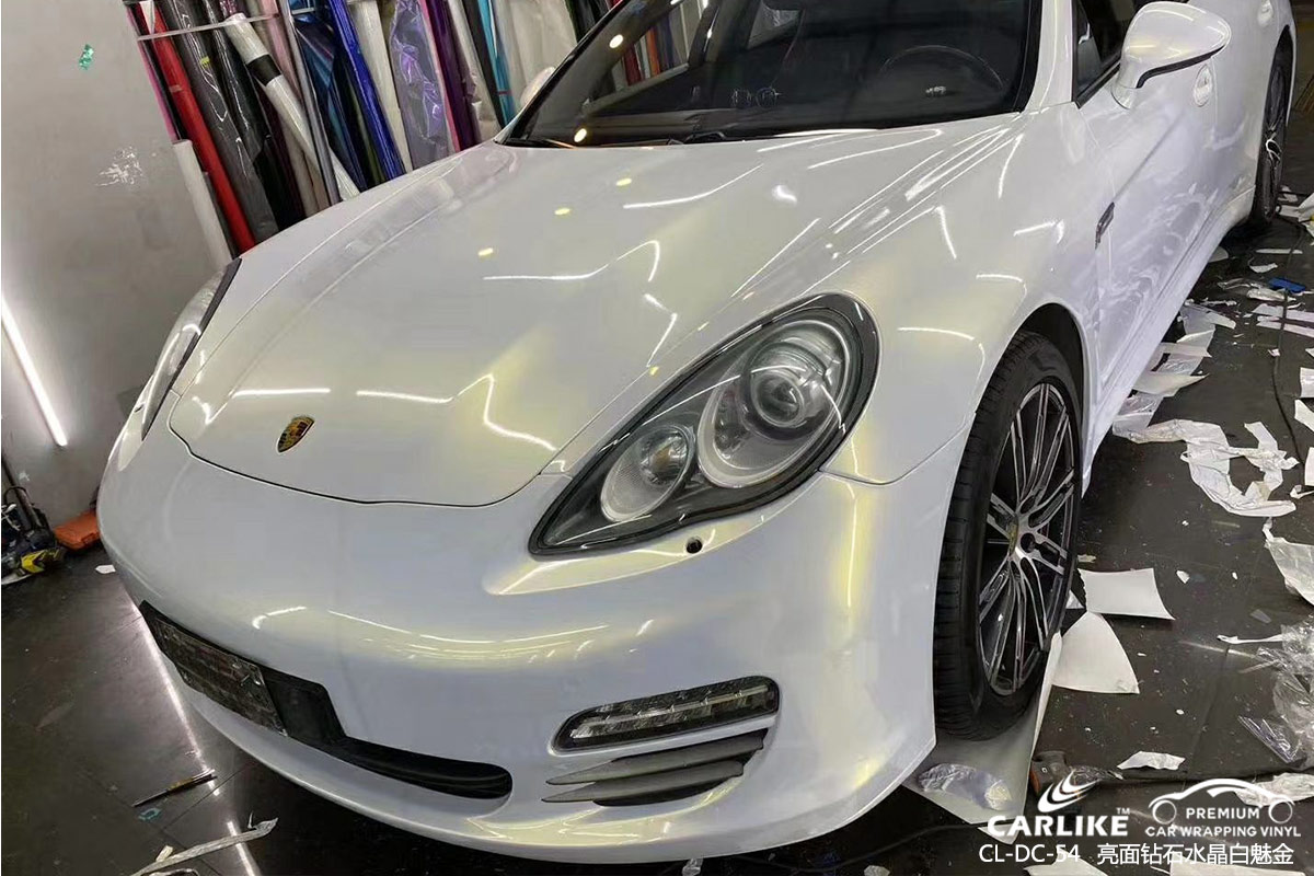 CARLIKE卡莱克™CL-DC-54保时捷亮面钻石水晶白魅金车身改色膜惠州贴膜效果图