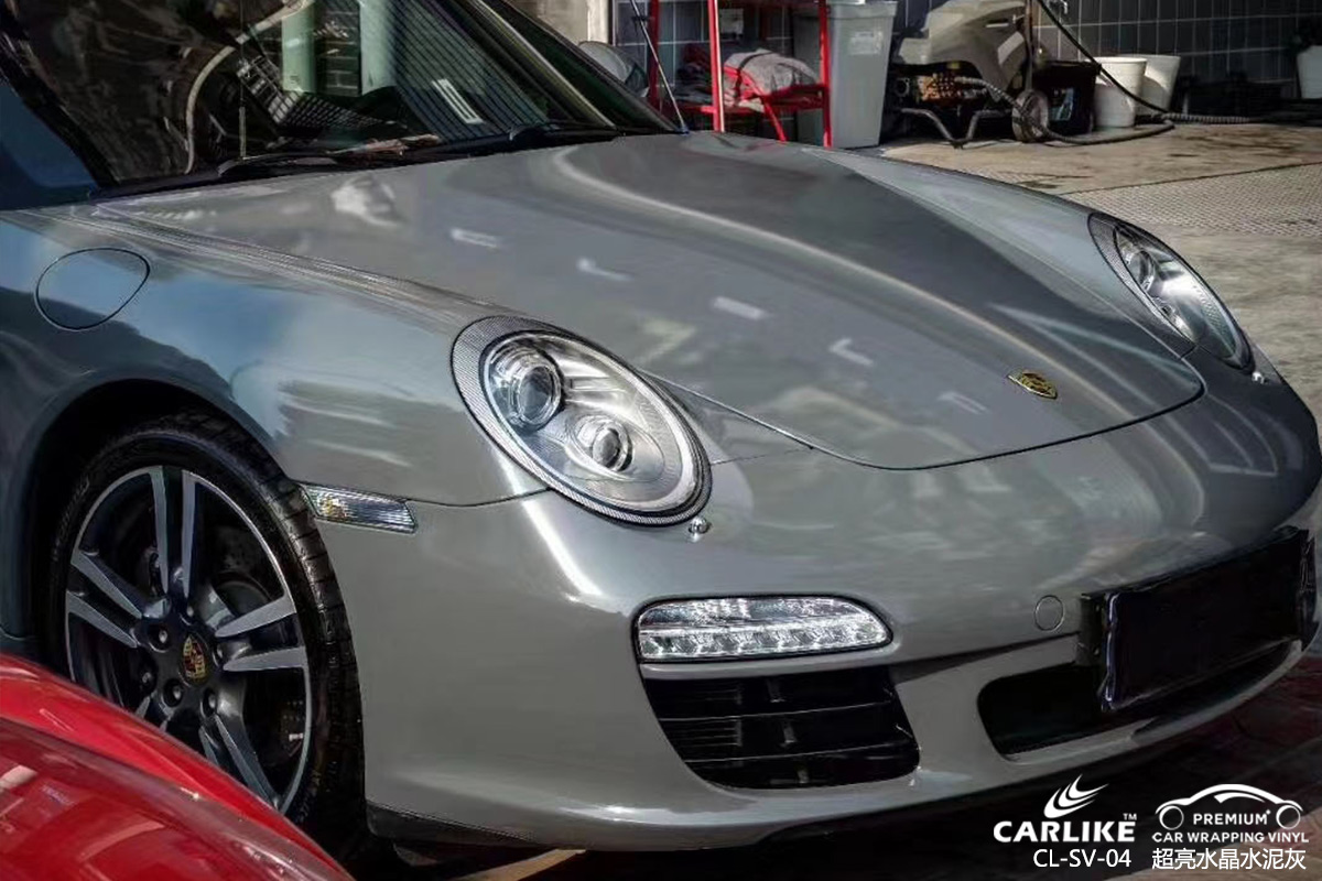 CARLIKE卡莱克™CL-SV-04保时捷超亮水晶水泥灰车身改色膜平凉施工效果图