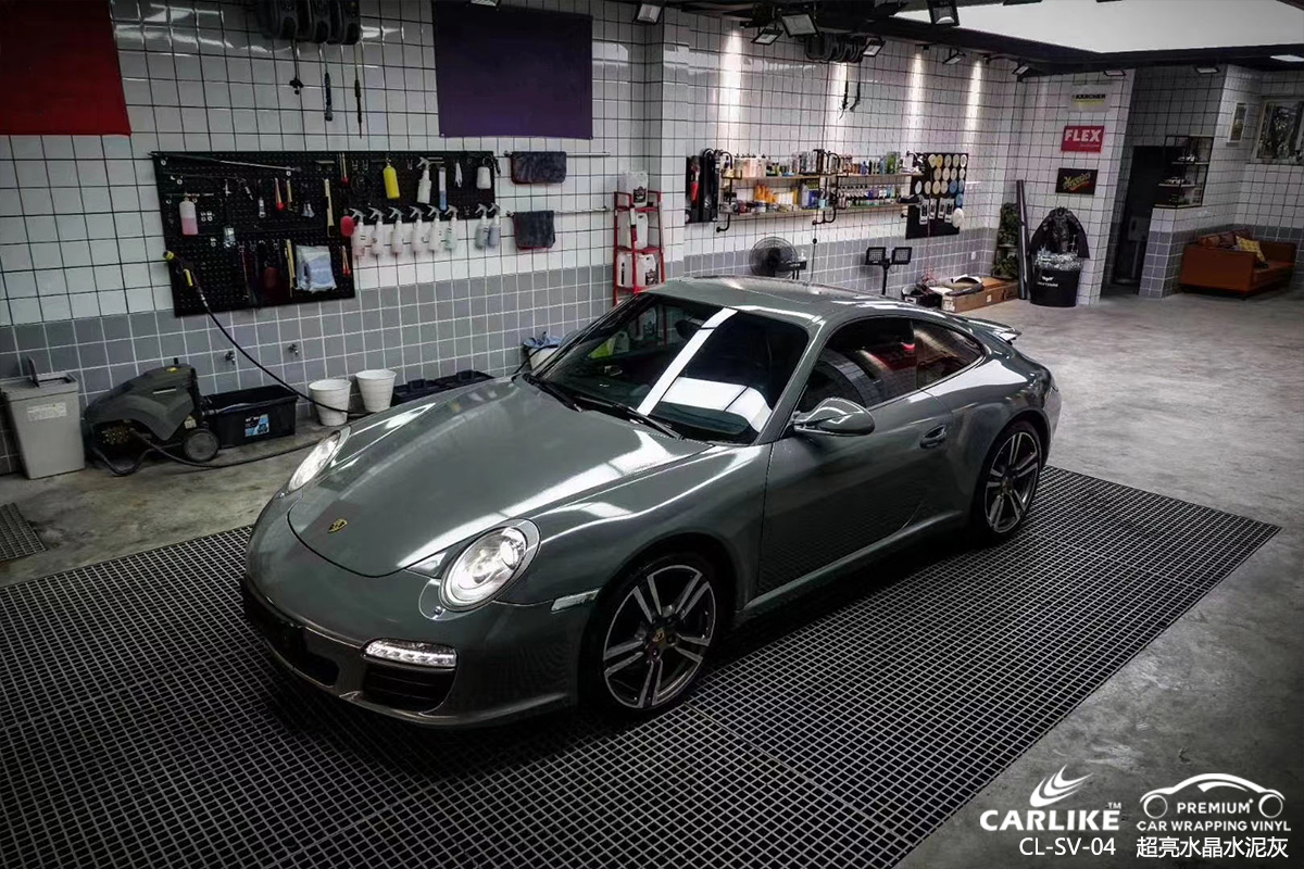 CARLIKE卡莱克™CL-SV-04保时捷超亮水晶水泥灰车身改色膜平凉施工效果图