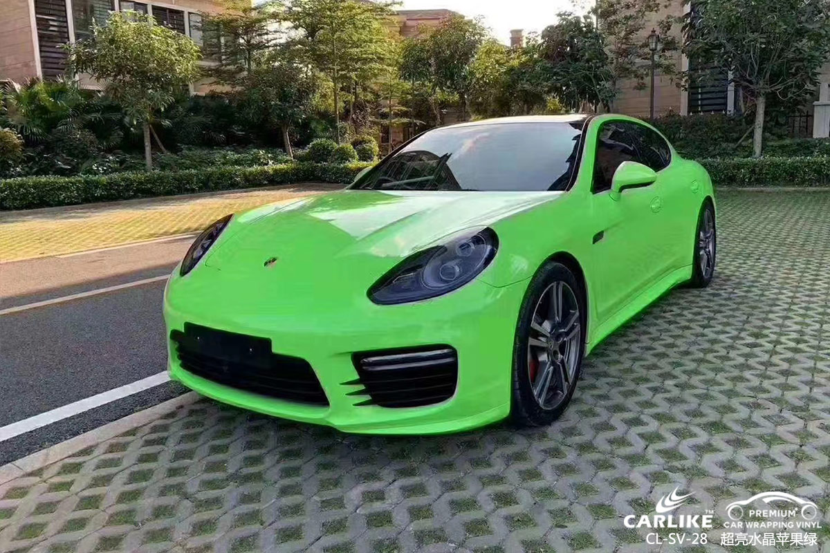 CARLIKE卡莱克™CL-SV-28保时捷超亮水晶苹果绿车身改色膜北京贴膜案例图