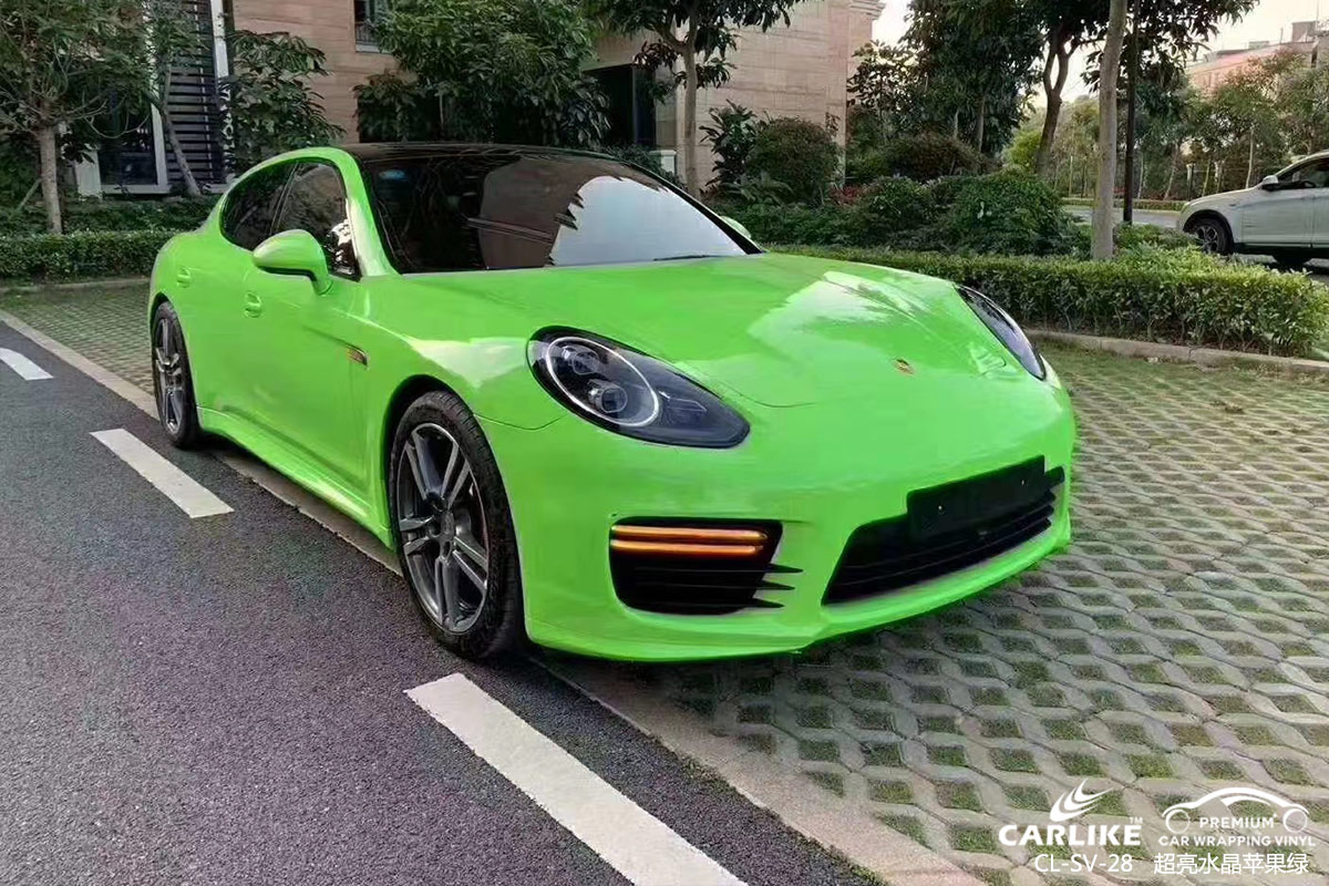 CARLIKE卡莱克™CL-SV-28保时捷超亮水晶苹果绿车身改色膜北京贴膜案例图