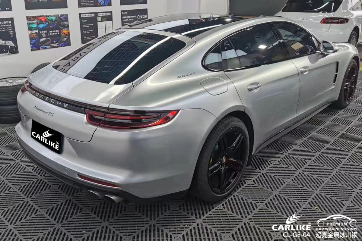 CARLIKE卡莱克™CL-GE-04保时捷超亮金属冰川银车身改色膜大连贴膜案例图