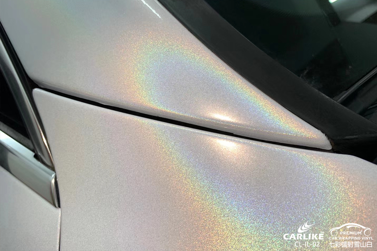 CARLIKE卡莱克™CL-IL-02保时捷七彩镭射雪山白车身改色膜深圳贴膜案例图