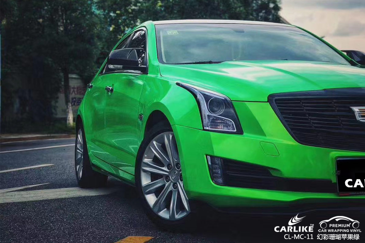 CARLIKE卡莱克™CL-MC-11凯迪拉克幻彩珊瑚苹果绿车身改色膜重庆施工效果图