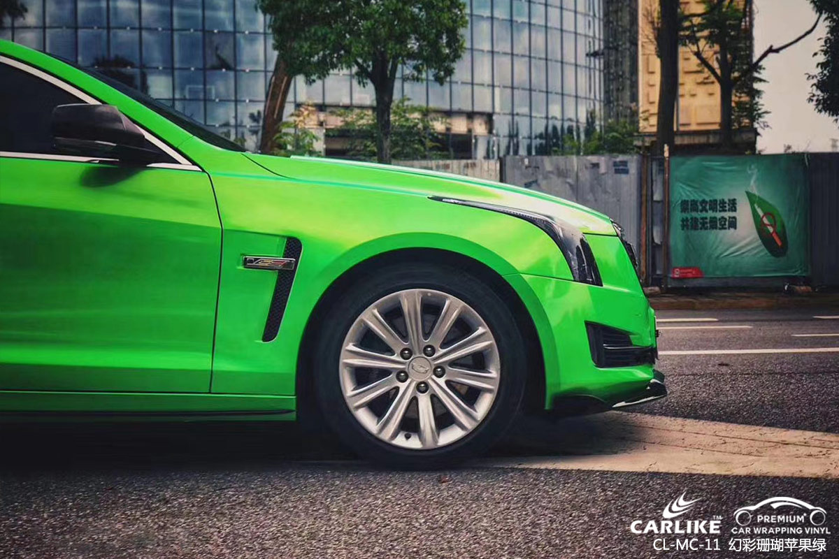 CARLIKE卡莱克™CL-MC-11凯迪拉克幻彩珊瑚苹果绿车身改色膜重庆施工效果图