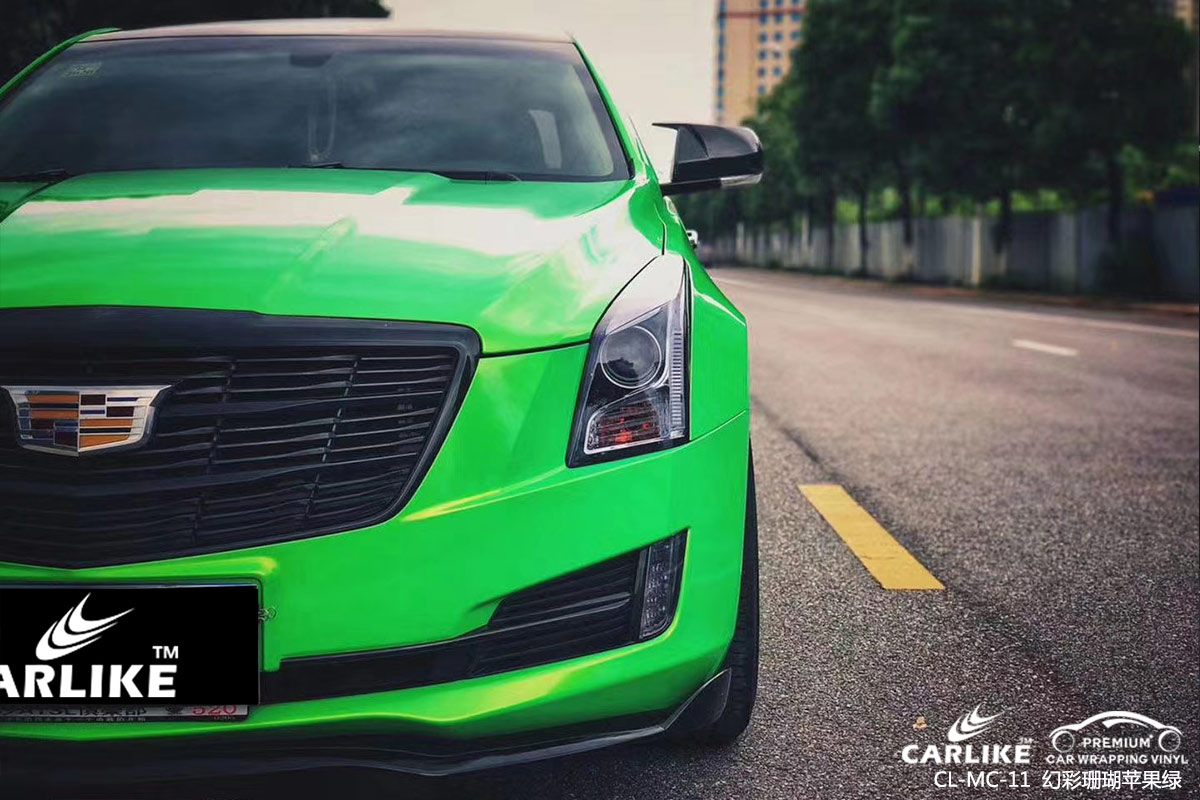 CARLIKE卡莱克™CL-MC-11凯迪拉克幻彩珊瑚苹果绿车身改色膜重庆施工效果图