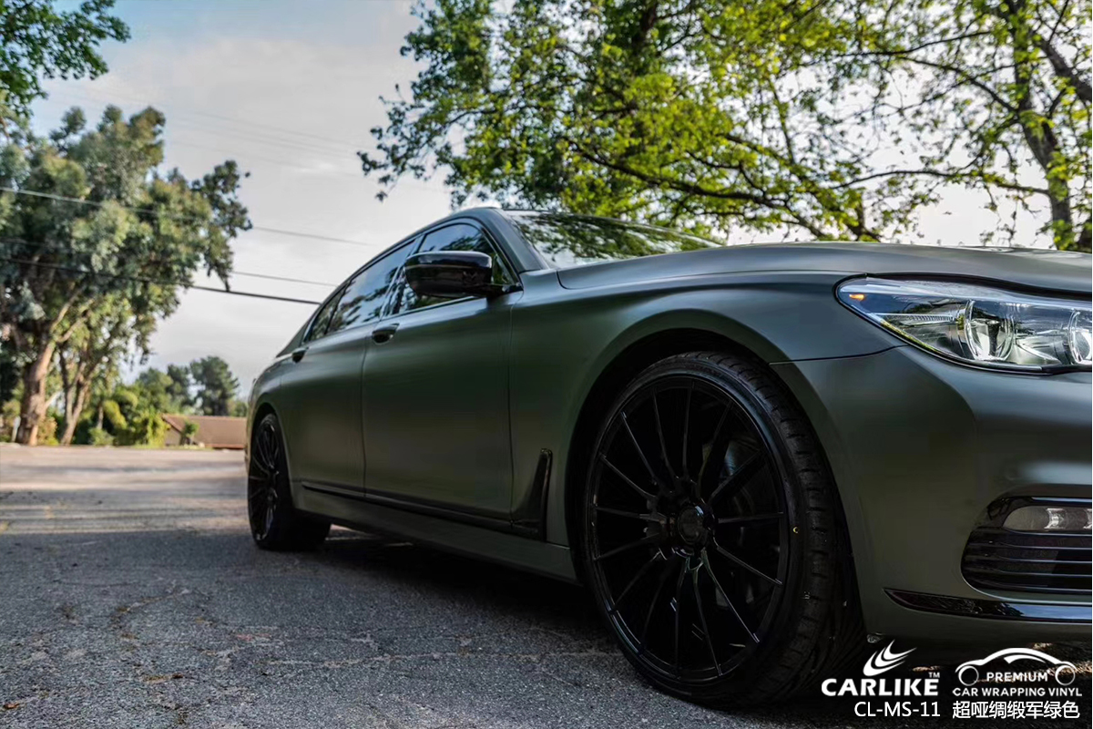 CARLIKE卡莱克™CL-MS-11宝马超哑绸缎军绿色车身改色膜常州贴膜案例图