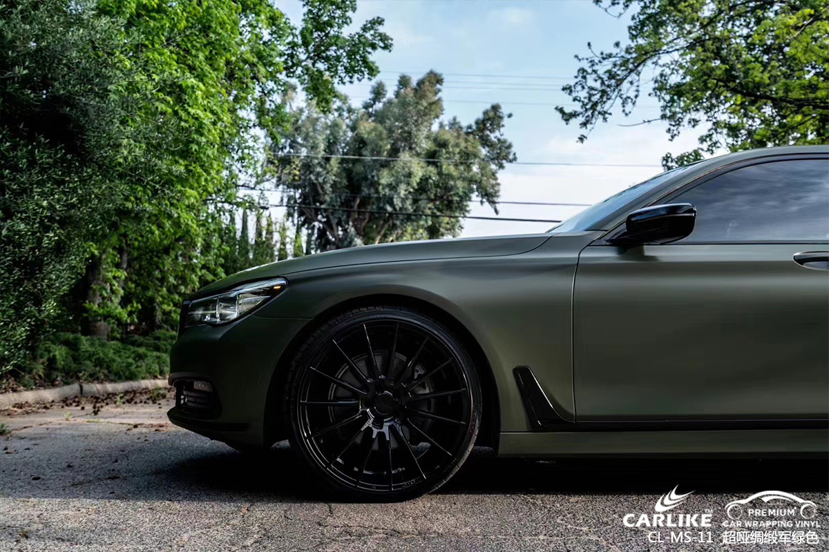 CARLIKE卡莱克™CL-MS-11宝马超哑绸缎军绿色车身改色膜常州贴膜案例图