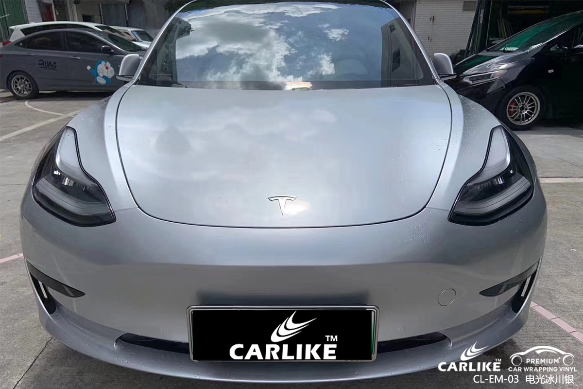 CARLIKE卡莱克™CL-EM-03特斯拉金属电光冰川银汽车改色膜焦作贴膜案例图