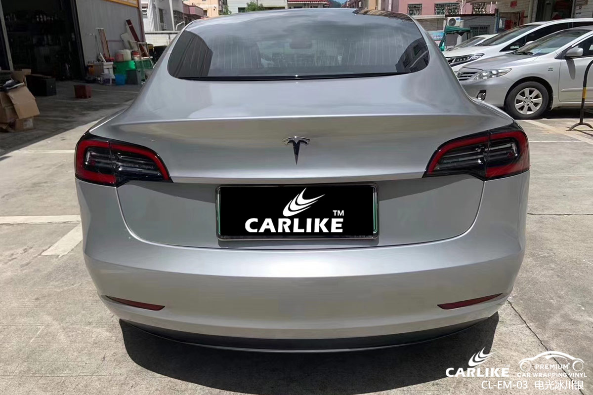 CARLIKE卡莱克™CL-EM-03特斯拉金属电光冰川银汽车改色膜焦作贴膜案例图