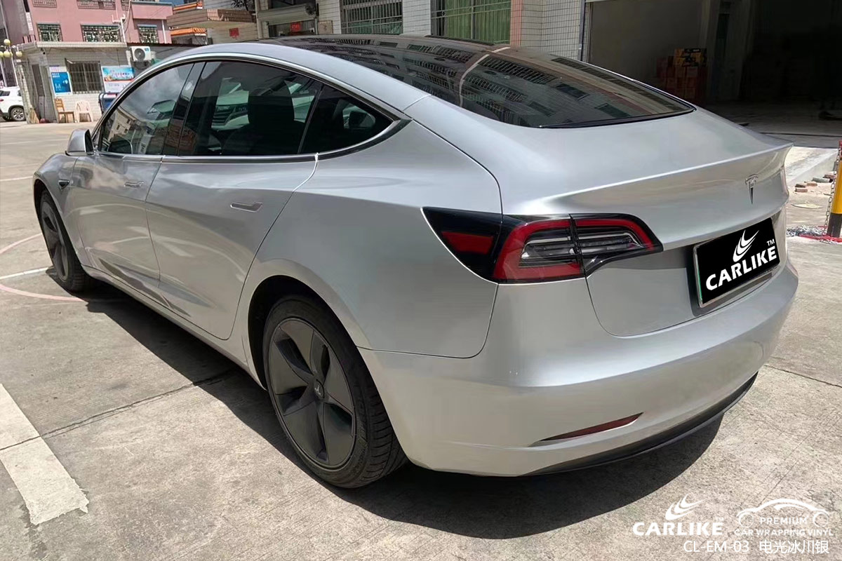 CARLIKE卡莱克™CL-EM-03特斯拉金属电光冰川银汽车改色膜焦作贴膜案例图