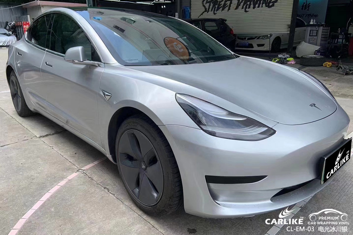 CARLIKE卡莱克™CL-EM-03特斯拉金属电光冰川银汽车改色膜焦作贴膜案例图