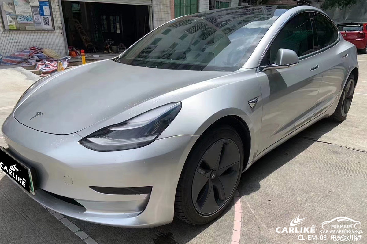 CARLIKE卡莱克™CL-EM-03特斯拉金属电光冰川银汽车改色膜焦作贴膜案例图