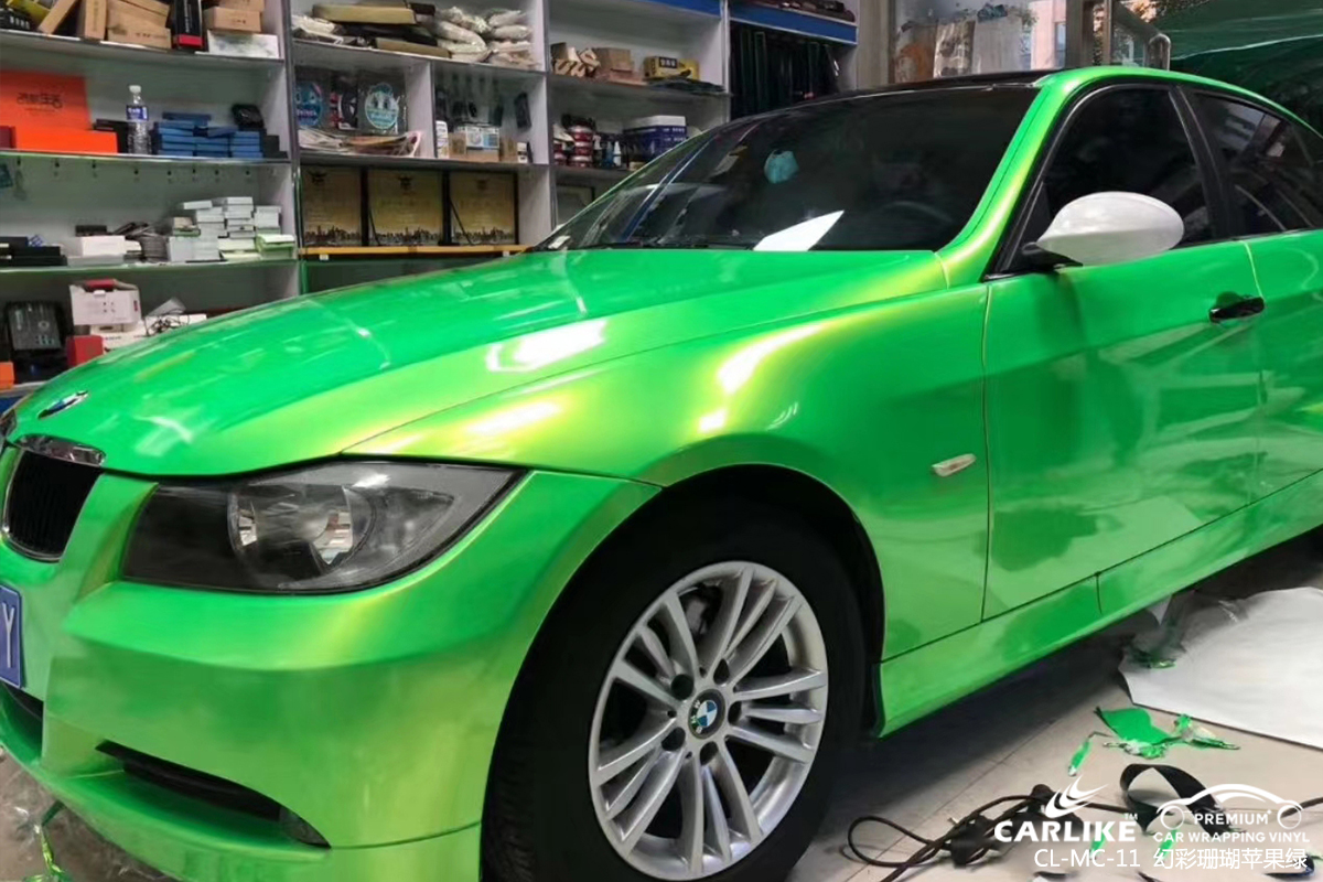 CARLIKE卡莱克™CL-MC-11宝马幻彩珊瑚苹果绿汽车改色膜随州贴膜案例图