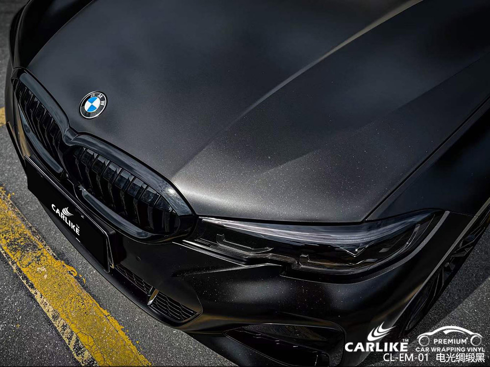 CARLIKE卡莱克™CL-EM-01宝马电光绸缎黑全车贴膜施工