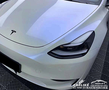 CARLIKE卡莱克™CL-MW-03特斯拉珠光幻彩光面白变蓝全车贴膜